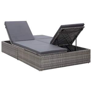 Chaise longue en rotin PE à double appui-tête réglable en gris - Mobilier d'extérieur durable - Product Image 3
