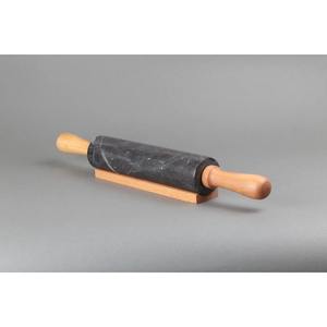Rodillo de amasar de mármol negro duradero con mango de madera y soporte para uso en el hogar, clases de repostería, restaurantes, panaderías y cafeterías - Product Image 2