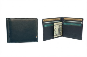[NOUVELLE SORTIE] Portefeuille fin en cuir souple Castello fait main de qualité supérieure avec protection RFID, pour homme, à double pli, avec pince à billets courte et broderie noire - Product Image 1