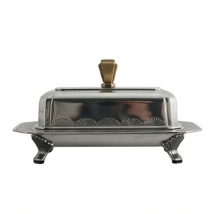 Mantequillera Rectangular Plateada con Tapa, Diseño Clásico, Contenedor de Mantequilla Metálico Hermético para la Mesa de la Cocina - Product Image 2