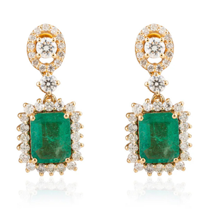 Boucles d'oreilles pendantes en or 18 carats avec émeraudes et accents de diamants - Product Image 2