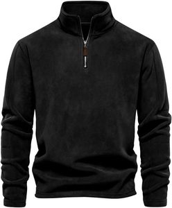 Sweat-shirt d'hiver pour homme, coupe ajustée, col montant, fermeture éclair quart de tour, 100% coton molletonné, imperméable - Product Image 1