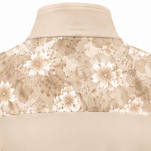 Haut de sport beige personnalisé pour femme avec fermeture éclair quart de tour, manches longues à motif floral, idéal pour l'entraînement et les activités sportives - Product Image 6