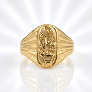 DIVYORO แหวนตราประทับลายดอกไม้ชุบทองคลาสสิกสำหรับผู้ชาย - Product Image 1