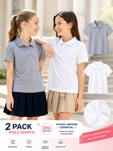 Conjunto de 2 Piezas para Niñas, Camiseta Polo con Mangas Abullonadas, Jersey de Manga Corta, Uniforme Escolar, 100% Algodón - Product Image 2