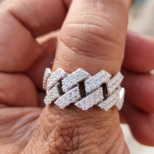 Geometric Moissanite Diamond Cocktail <b>Ring</b> Pave Setting 925 <b>Silver</b> Luxury <b>Statement</b> <b>Ring</b> Unisex Engagement Style Cuban Link <b>Ring</b> - Product Image 6