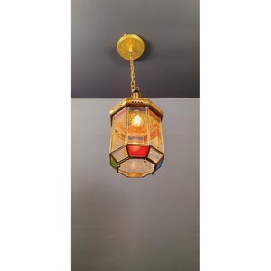 New Arrival Hexagon <b>Brass</b> <b>Lantern</b> with Colored Glass Panels for Home Decoration Durable Finish - Product Image 4