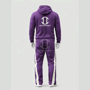 Unisex Purple <b>White</b> Color Blocking <b>Tracksuit</b> Full Zip Stand Collar Sporty Style With Side Pockets Autumn Wear - Product Image 2