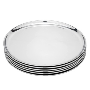 Ensemble de 6 assiettes rondes en acier inoxydable (20 cm) - Finition miroir classique - Assiettes de service de qualité alimentaire - Vaisselle en acier durable - Product Image 3