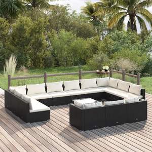 14 pezzi Set da salotto in Poly Rattan nero con cuscini per uso giardino - Product Image 1