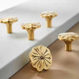 Premium Antique Bronze Lotus Leaf Brass Knobs, New Chinese Retro <b>Single</b> Hole Handles for Cabinets & Drawers Metal Knobs - Product Image 2