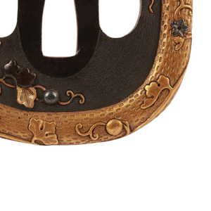 Tsuba Daisho de Cobre Pulido Antiguo del Período Edo Japonés con Incrustaciones de Nanako, Diseño de Enredadera de Calabaza Iroe, Momoka Oei - Product Image 4