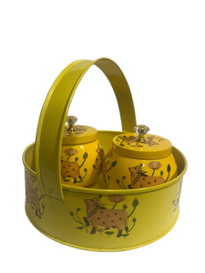 <b>Yellow</b> Round Storage <b>Basket</b> with Handle Cute Cow Pattern Kitchen Organizer with 2 Lidded Jars - Product Image 1