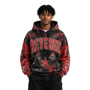 เสื้อฮู้ดผ้าฝ้ายพิมพ์ลาย Custom Revenge สีแดงดำลายพราง ทรงโอเวอร์ไซส์ สไตล์สตรีทแวร์ - Product Image 1