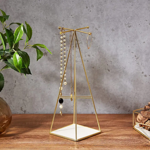 Gold Metal Triangle Jewelry Stand with Sleep Mask Holder Modern <b>Vanity</b> Organizer Decorative Accessories Display Rack - Product Image 4