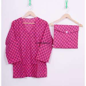 Conjunto de Pijama Casual de Invierno para Mujer, Hecho a Mano, 100% Algodón Suave, Estampado Floral, Cuello en V, Manga Larga, Cintura Elástica, Multicolor - Product Image 2