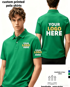Custom Printed Men's Polo Shirt Green Breathable Quick Dry Work Fashion <b>Uniform</b> Screen Printing Oem Service Polyester Oeko-Tex - Product Image 1