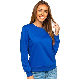 Women's Basic Crewneck Pullover Drop Shoulder Sweatshirt Cotton Fleece Jumpers <b>Comfy</b> Pullover Top Breathable Blue Jumper - Product Image 2
