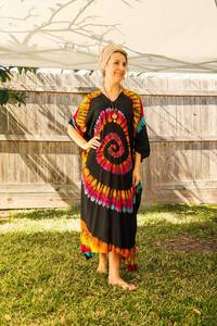 Handmade Indian Viscose <b>Kaftan</b> Women's Three Quarter Sleeve Long Ankle-Length Tie Dye V-Neck Straight Silhouette <b>Plus</b> <b>Size</b> - Product Image 3
