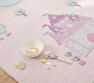 Tapis décoratif touffeté rectangulaire rose pastel motif nuages arc-en-ciel, tapis de sol rembourré en polyester pour chambre à coucher - Product Image 4
