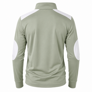 Men's Olive <b>Green</b> Sporty Racer Jacket With White Color Blocking Stand Collar Zipper Closure Quick Dry Polyester Material - Product Image 2