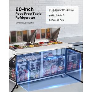 Frigorifero Commerciale da Cucina 60 Pollici 15,4 Cu. Ft. Tavolo Refrigerato per Preparazione Sandwich Mega Top con 24 Vaschette per Preparazione Alimenti - Product Image 2