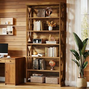 Libreria a 6 Ripiani in Legno Autoportante con Scaffali Espositivi - Product Image 4