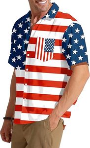 Chemise hawaïenne rouge, blanche et bleue pour hommes, chemise patriotique pour les vacances à la plage - Product Image 2