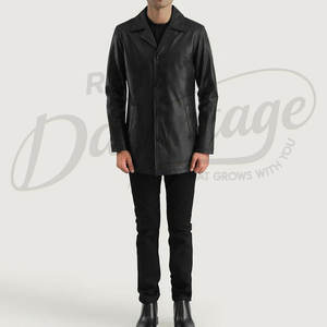 Blazer en cuir véritable noir de qualité supérieure pour homme, coupe ajustée, classique, boutonné, décontracté, pour le travail, l'hiver, veste de voiture - Product Image 3