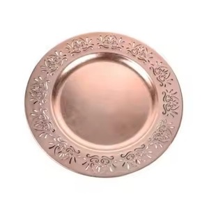 Assiette de présentation en cuivre de style classique, vaisselle décorative, base pour la décoration de table de mariage, banquet, restaurant, hôtel - Product Image 4