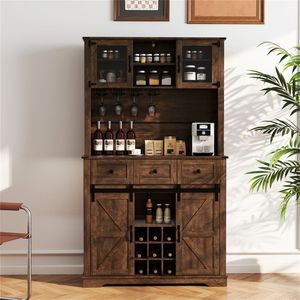 Mobile dispensa marrone stile rustico da 72 pollici con ante scorrevoli a persiana e portabottiglie – Elegante soluzione per l'organizzazione della cucina - Product Image 2