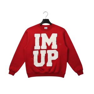 Sweat-shirt d'hiver rouge IM up en détresse avec logo audacieux Design décontracté 100% coton coupe surdimensionnée pour unisexe - Product Image 1