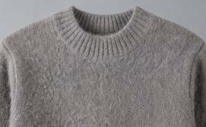 Grey <b>Mohair</b> Blend Fuzzy Knit Crew Neck <b>Sweater</b> Long Sleeve Winter Pullover Custom Apparel OEM ODM Manufacturer Supplier - Product Image 4