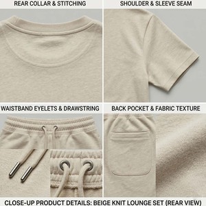 ชุดวอร์มผู้ชายคุณภาพสูง ระบายอากาศได้ดี สีนมโอ๊ตโทนกลางๆ สไตล์สตรีทแวร์ลำลอง เสื้อยืดแขนสั้น กางเกงขาสั้น 100% - Product Image 3