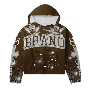 Sudadera con Capucha Personalizada BRAND 2026 para Hombre, Verde con Estampado de Diamantes de Imitación, Estilo Urbano, Tejido de Punto, Poliéster, Estilo Otoñal - Product Image 4