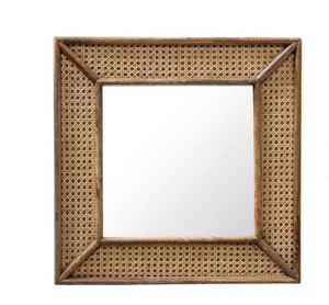 Square Wooden Mirror <b>Frame</b> With Rattan Weave Rustic <b>Design</b> <b>Wall</b> Decor from India - Product Image 1
