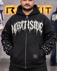 Custom <b>Zip</b> <b>Up</b> Hoodie <b>Men</b> Graphic Print Streetwear Oversized <b>Fleece</b> Sweatshirt Rhinestone Sleeve Custom Label Winter Wear Top - Product Image 2