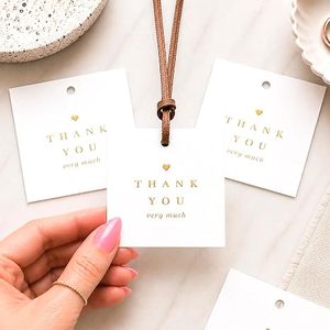 Étiquettes en papier doré, carrées, mates, personnalisées, pour vêtements, avec inscription « Merci » - Product Image 5