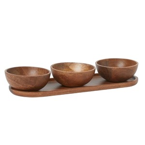 Ensemble de bols à condiments en bois de manguier artisanal de qualité supérieure avec plateau ovale, bols ronds écologiques pour les collations, les noix et les sauces - Product Image 6