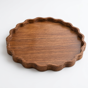 Bandeja de Servir Hecha a Mano al por Mayor, Bandeja Redonda de Madera con Borde Festoneado Personalizada OEM ODM, DECORYUG - Product Image 1