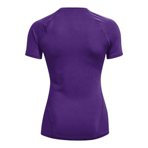 Camiseta de Manga Corta para Mujer, Color Morado Sólido, Cuello Redondo, Corte Ajustado, Secado Rápido, Tejido de Punto, Informal, para Primavera/Verano, para Hacer Ejercicio - Product Image 2