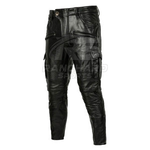 Pantalon en cuir pour homme, léger, décontracté, foncé, tendance, pour l'extérieur, coupe slim, durable, doux, confortable, élégant, pour la rue, usage quotidien - Product Image 2