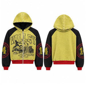 Valley Dreams Hoodie Men Raglan Sleeve Zip-Up Fleece Jacket Yellow Black <b>Red</b> Print Casual Autumn Wear <b>Hoodies</b> - Product Image 1