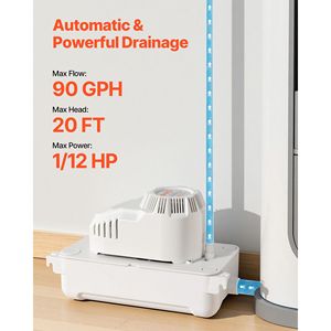 Pompa di scarico condensa automatica per climatizzatore da 1/12 HP, 90 GPH, 20 piedi di prevalenza, 115V, tubo da 20 piedi, interruttore di sicurezza, ricambi per climatizzatori - Product Image 2