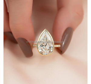 Anillo de Diamantes con Corte de Pera en Oro Amarillo Sólido, Anillo de Compromiso Minimalista en Forma de Lágrima, Joyería Nupcial Moderna, Elegante Regalo de Aniversario - Product Image 1
