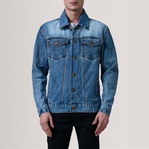 Veste d'hiver en cuir véritable pour homme Relevo, bleu délavé, col rabattu, coupe classique, simple boutonnage - Product Image 6