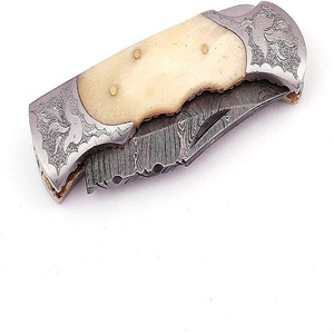 มีดพับลายดามัสกัส Trend Blades ด้ามกระดูก มีดพกพา EDC พร้อมซองหนัง - Product Image 4