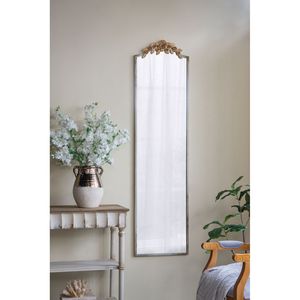 Grand miroir rectangulaire pleine longueur de 18,1 x 1,6 x 70,9 pouces avec cadre ivoire vieilli et couronne florale dorée - Product Image 1