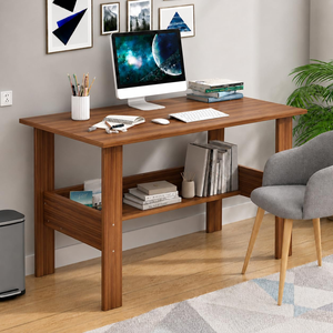 Bureau d'ordinateur moderne en bois avec étagère de rangement à un niveau, table d'étude pour ordinateur portable, poste de travail pour la maison, le bureau ou les étudiants - Product Image 4