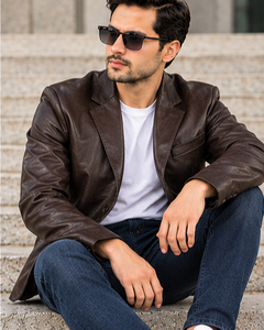 Men's Brown PU Leather Leather <b>Jacket</b> Slim Fit Single Button Crew Neck <b>Smart</b> <b>Casual</b> Quick Dry Breathable Streetwear Hooded Wool - Product Image 5